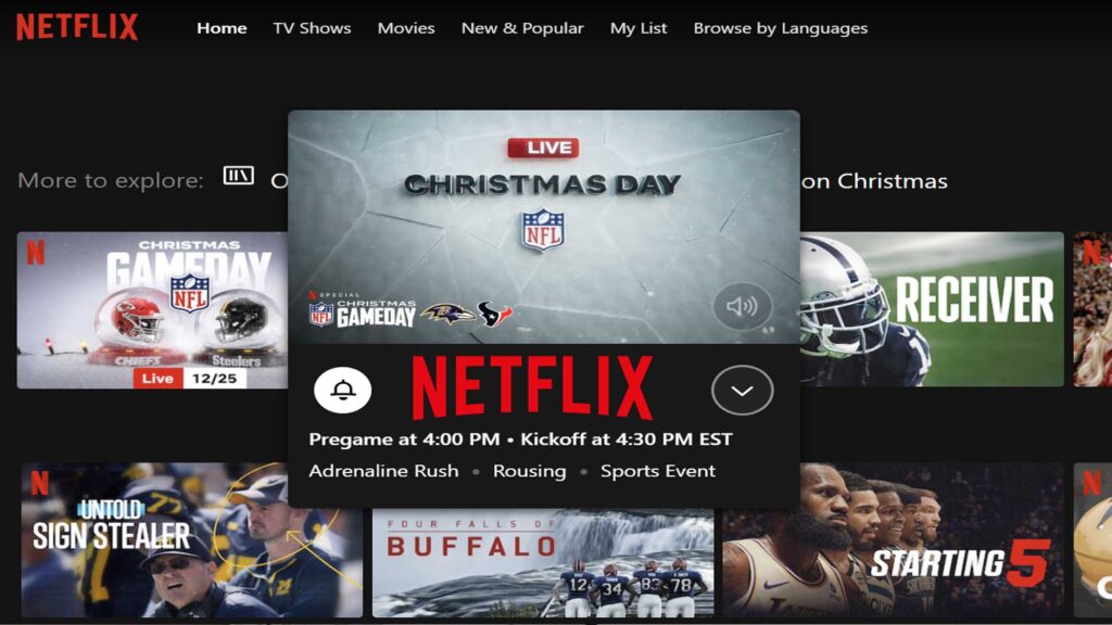 Netflix Hosts NFL Football Christmas Day