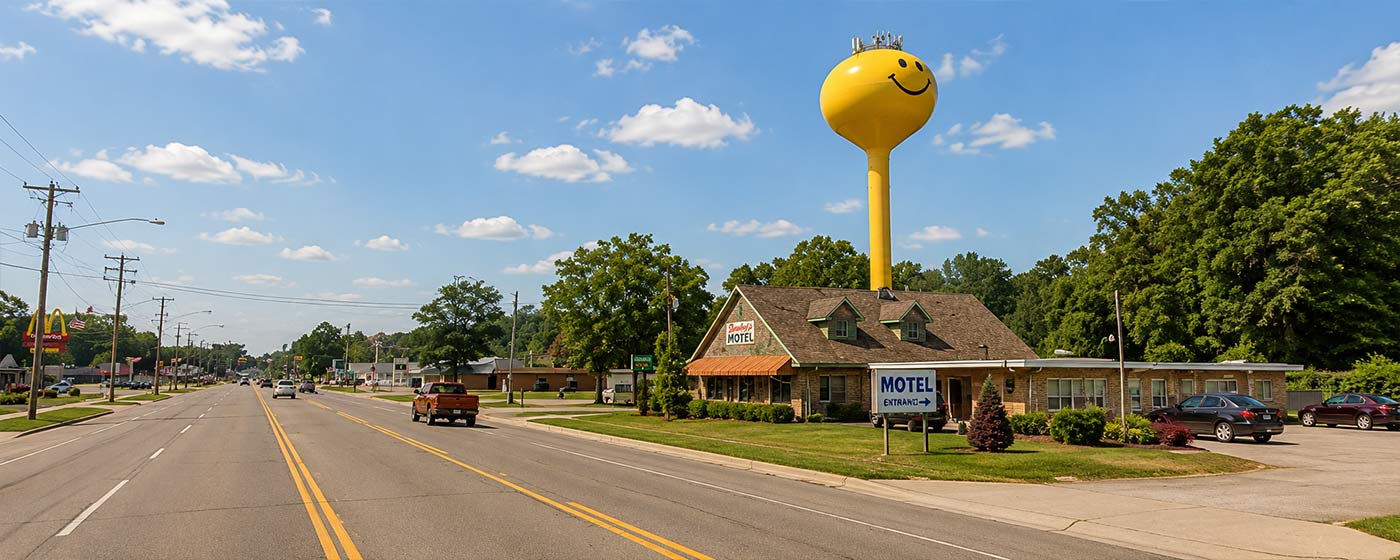 Antenna Services Fruitport Michigan Yellow Smiley Face Water Tower